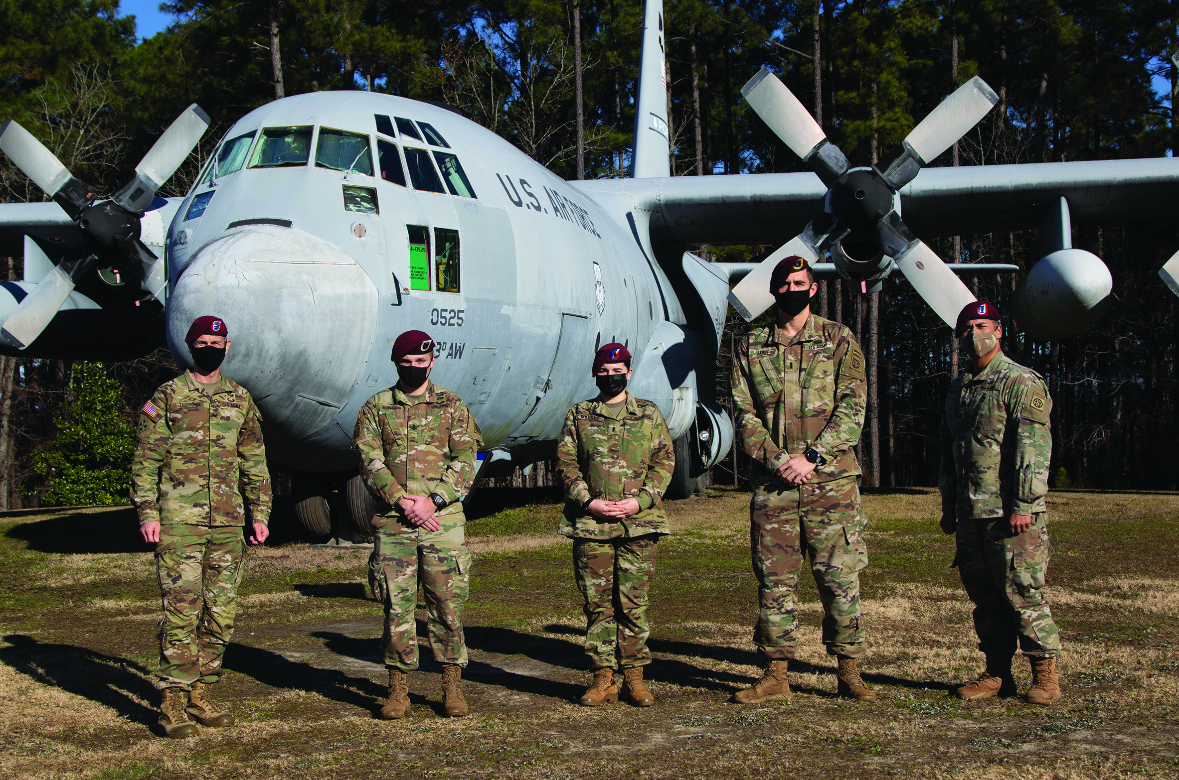 The All-American Division OSJA wants to congratulate the three officers who were recently accepted in to the U.S. Army Judge Advocate General’s Funded Legal Education Program. This was the first application cycle that enlisted Soldiers were eligible to apply, making this year’s selection board exceptionally competitive. These paratroopers will begin law school in Fall 2021 and will be on their way to becoming the newest group of judge advocates! AATW! Pictured from left to right: COL Jeffrey Thurnher (SJA, 82d ABN DIV), 1LT William White (FLEP applicant, 3BCT), 1LT Angelique Margve (FLEP applicant, 82d ADSB), 1LT William Ratliff (FLEP applicant, 1BCT), and CPT John Reyes (Chief, Contract & Fiscal Law, 82d ABN DIV).